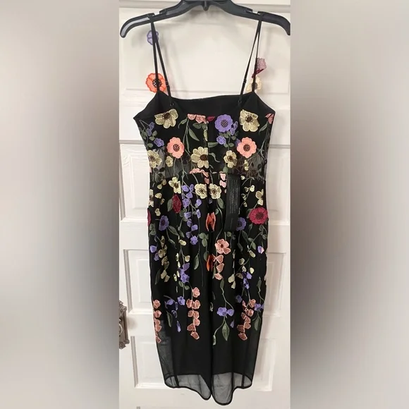 BCBGMaxAzria Black Mesh Dress w. Multicolor Floral Embroidery - W Size 10 - NWT. - Picture 3 of 14